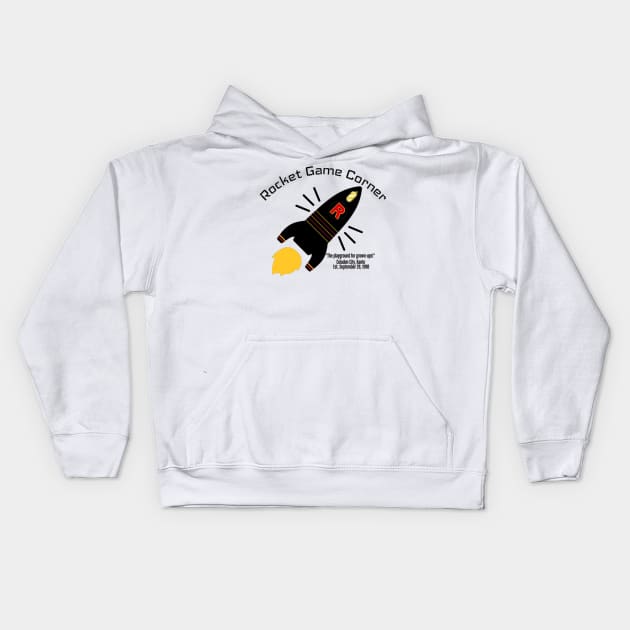 Rocket Game Corner T-Shirt in black lettering Kids Hoodie by CarmineDesigns